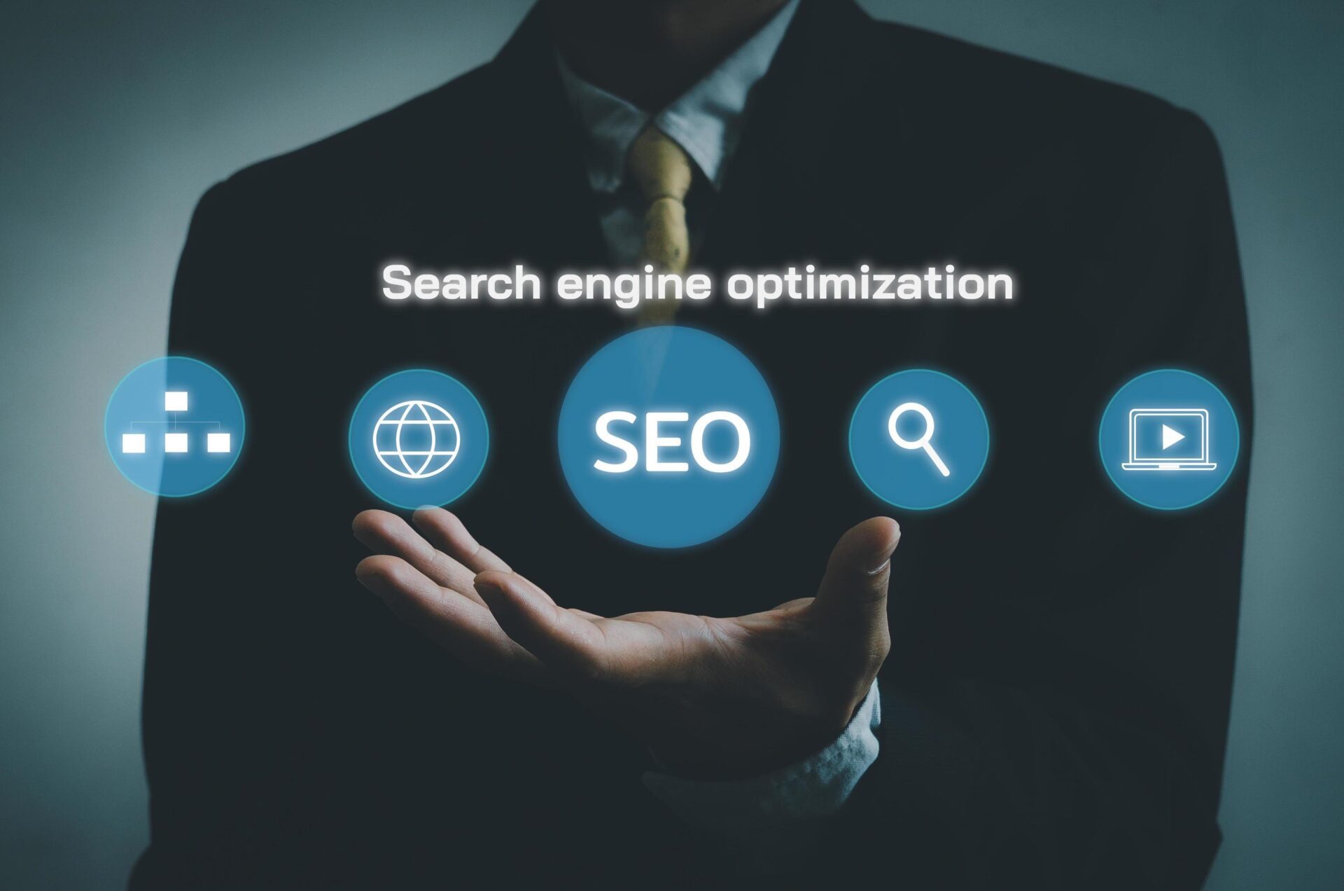 Hand businessman icon showing seo strategy for search engine optimization