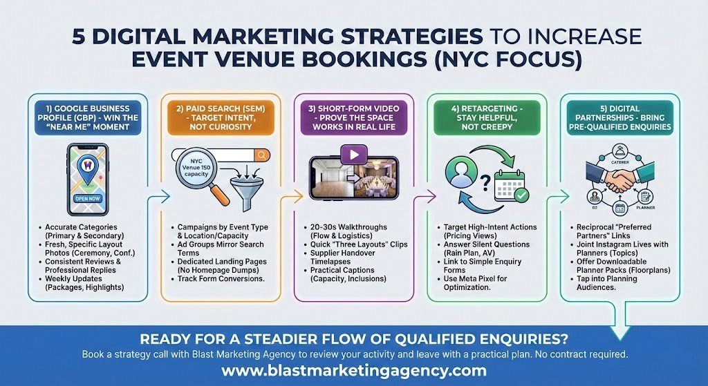 Five digital marketing strategies that boost event venue bookings in NYC